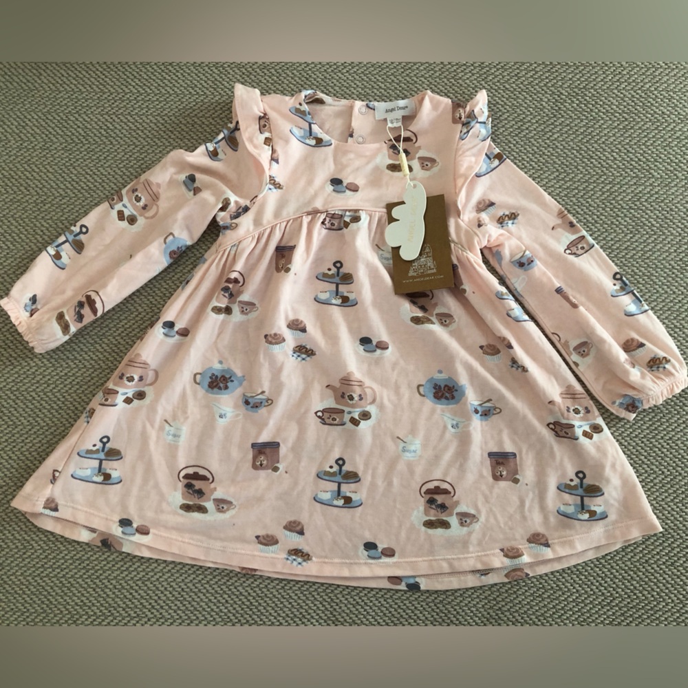 Angel Dear Pink Tea Party Long Sleeve Dress with Dusty Rose Leggings - Picture 6 of 12